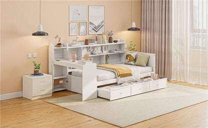 Twin Size Daybed With 3 Drawers USB Ports And Desk - White