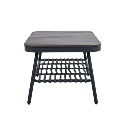 4 Piece Outdoor Patio Furniture Set, Metal Chairs With Woven Rope U Shaped Backrest, Outdoor Conversation Set With Thick Cushions And Coffee Table For Garden, Poolside, Balcony - Black / Gray