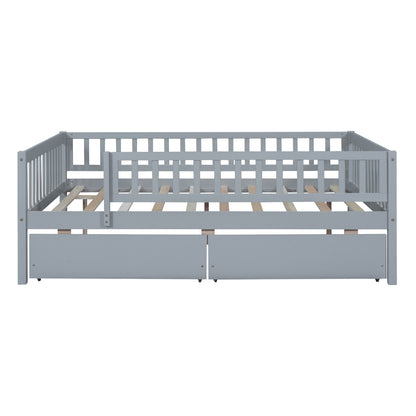Full Size Daybed Bed With Two Drawers - Gray