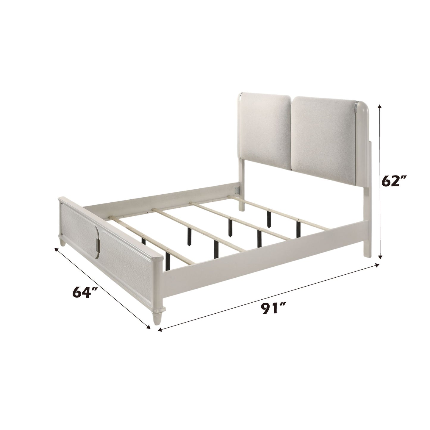 Laveda - Boucle Queen Bed With LED - Light Gray / White