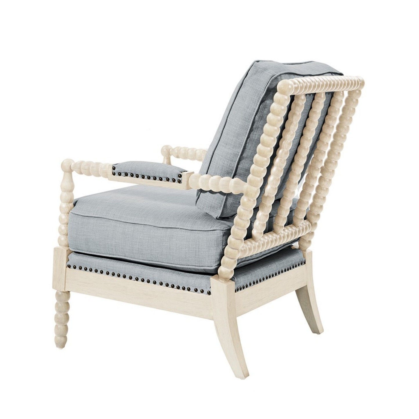 Arm Chair With Open Back Spindle Design - Ivory / Gray