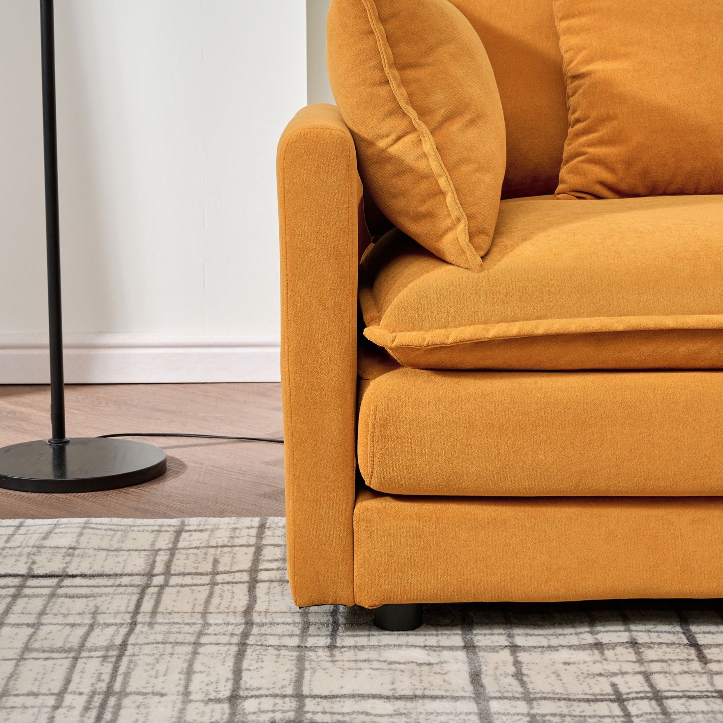 Modular Chenille L Shaped Sofa With Ottoman, Deep Seat, Cushions - Orange