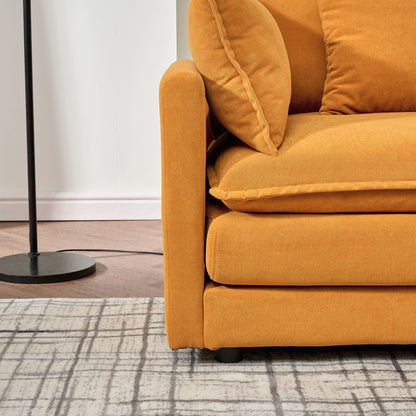 Modular Chenille L Shaped Sofa With Ottoman, Deep Seat, Cushions - Orange