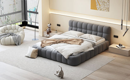 Queen Size Upholstered Platform Bed With Thick, Grounded Bed With Solid Frame - Gray