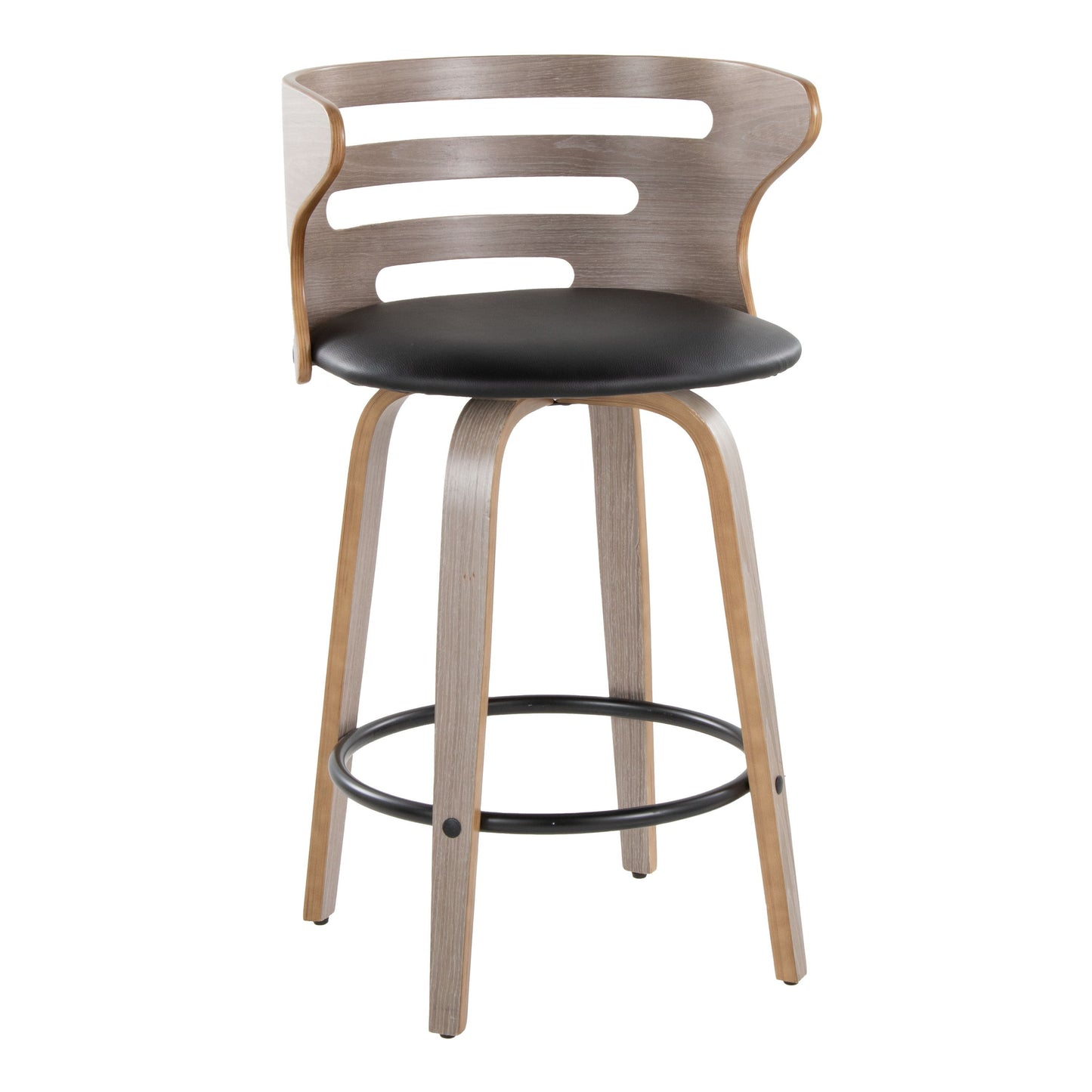 Cosini - Mid-Century Modern Fixed Height Barstool With Swivel And Round Footrest (Set of 2) - Light Gray / Black