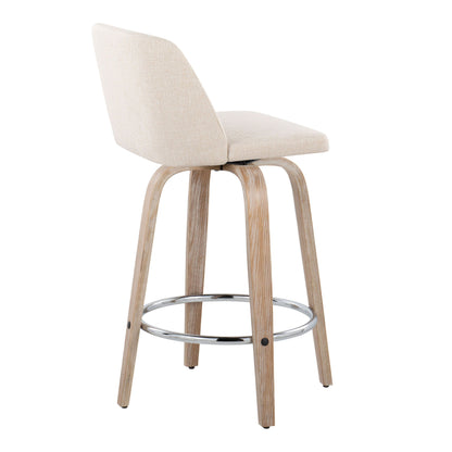 Toriano - Contemporary Fixed Height Counter Stool With Swivel And Round Footrest (Set of 2) - Whitewashed / Cream