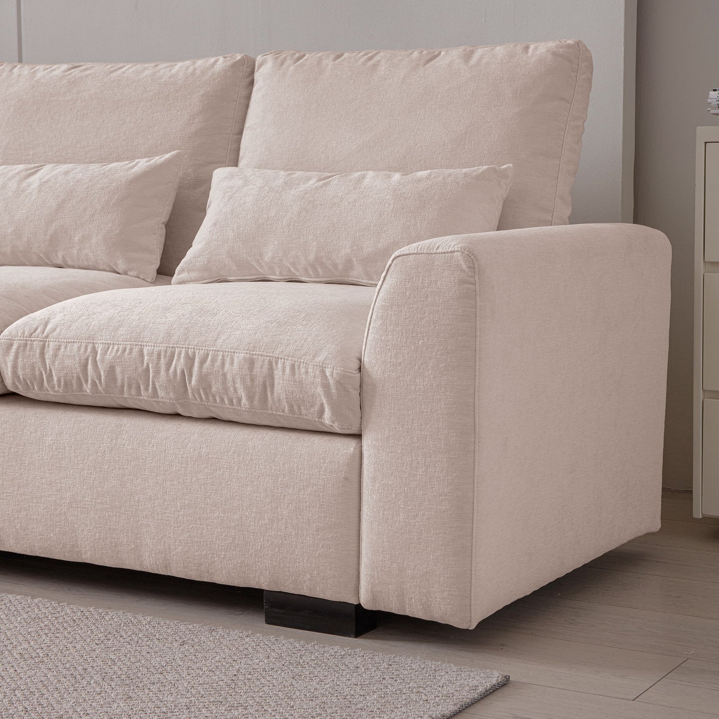 Modern Modular L Shaped Chenille Sofa Couch Reversible Ottoman With Storage Removable And Washable Cushions Sofa With USB Ports & Cup Holder For Living Room - Beige
