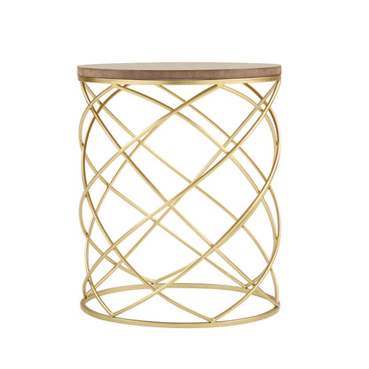 Contemporary Golden Side Table With Top And Metal Frame - Natural / Gold