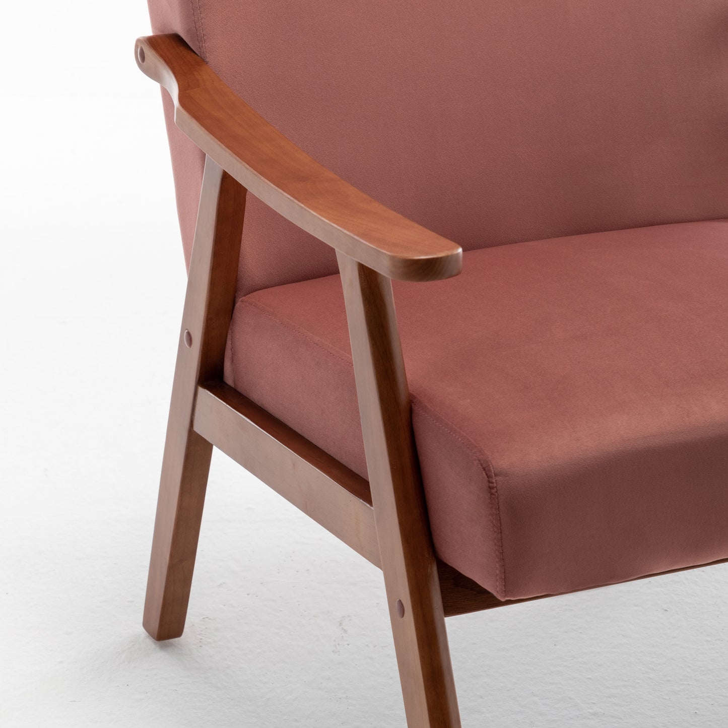 Mid Century Modern Wingback Accent Chair With Solid Wood Frame And Extra Thick Backrest - Lounge Chair For Living Room, Bedroom, Or Reading Room - Pink