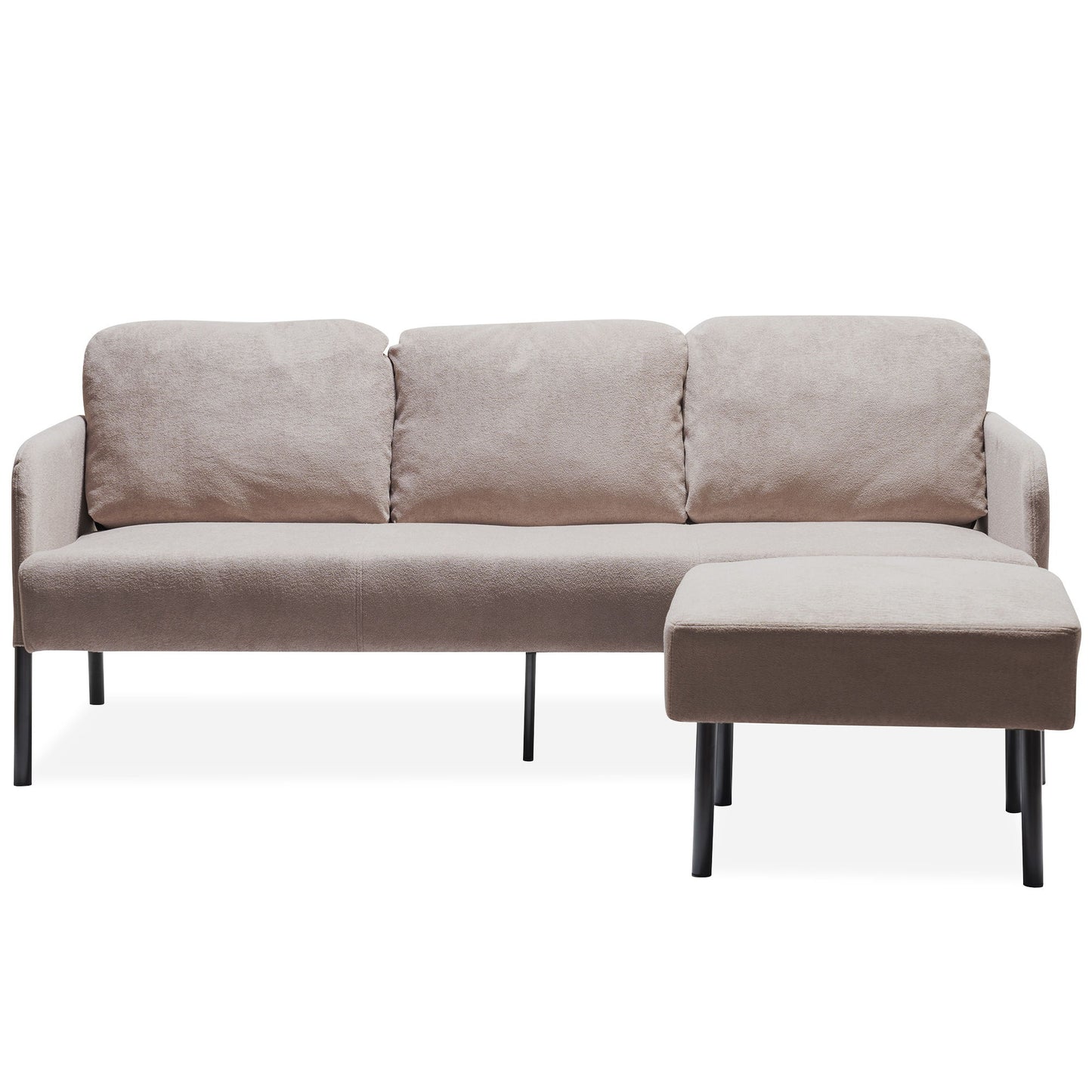 Modern 3 Seater L Shaped Polyester Fabric Sofa With Ottoman, Upholstered For Small Spaces - Beige