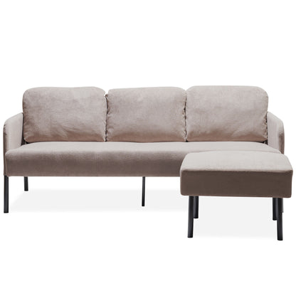 Modern 3 Seater L Shaped Polyester Fabric Sofa With Ottoman, Upholstered For Small Spaces - Beige