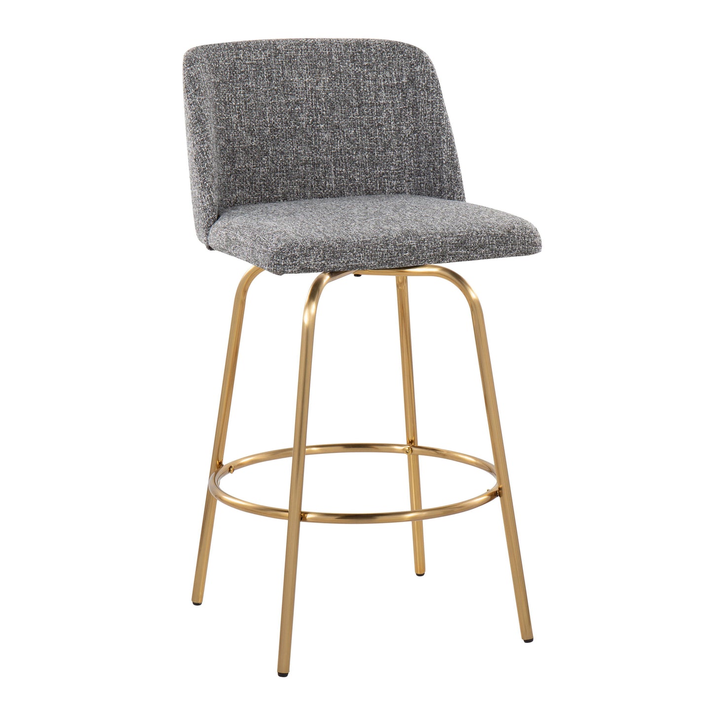 Toriano - Contemporary Fixed Height Counter Stool With Swivel With Round Footrest (Set of 2) - Gray / Gold