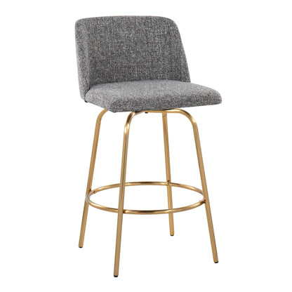 Toriano - Contemporary Fixed Height Counter Stool With Swivel With Round Footrest (Set of 2) - Gray / Gold