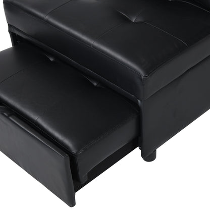Folding Ottoman Sofa Bed Multi Functional Space Saving Design - Black