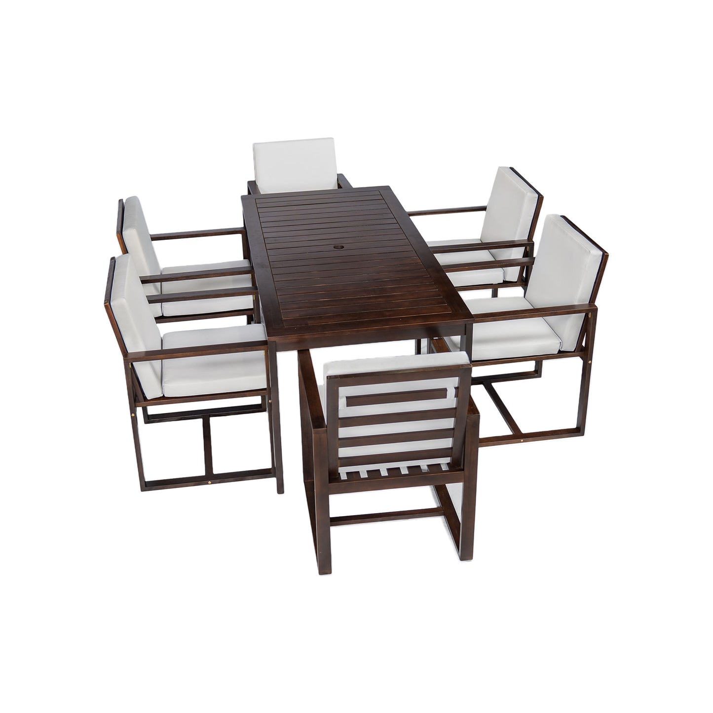 Patio Dining Set Outdoor Dining Table And Chair Set With And Removable Cushions For Patio, Backyard, Garden - Dark Brown