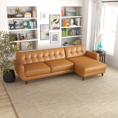 Allison - Right Facing Leather Sectional Sofa - Tan