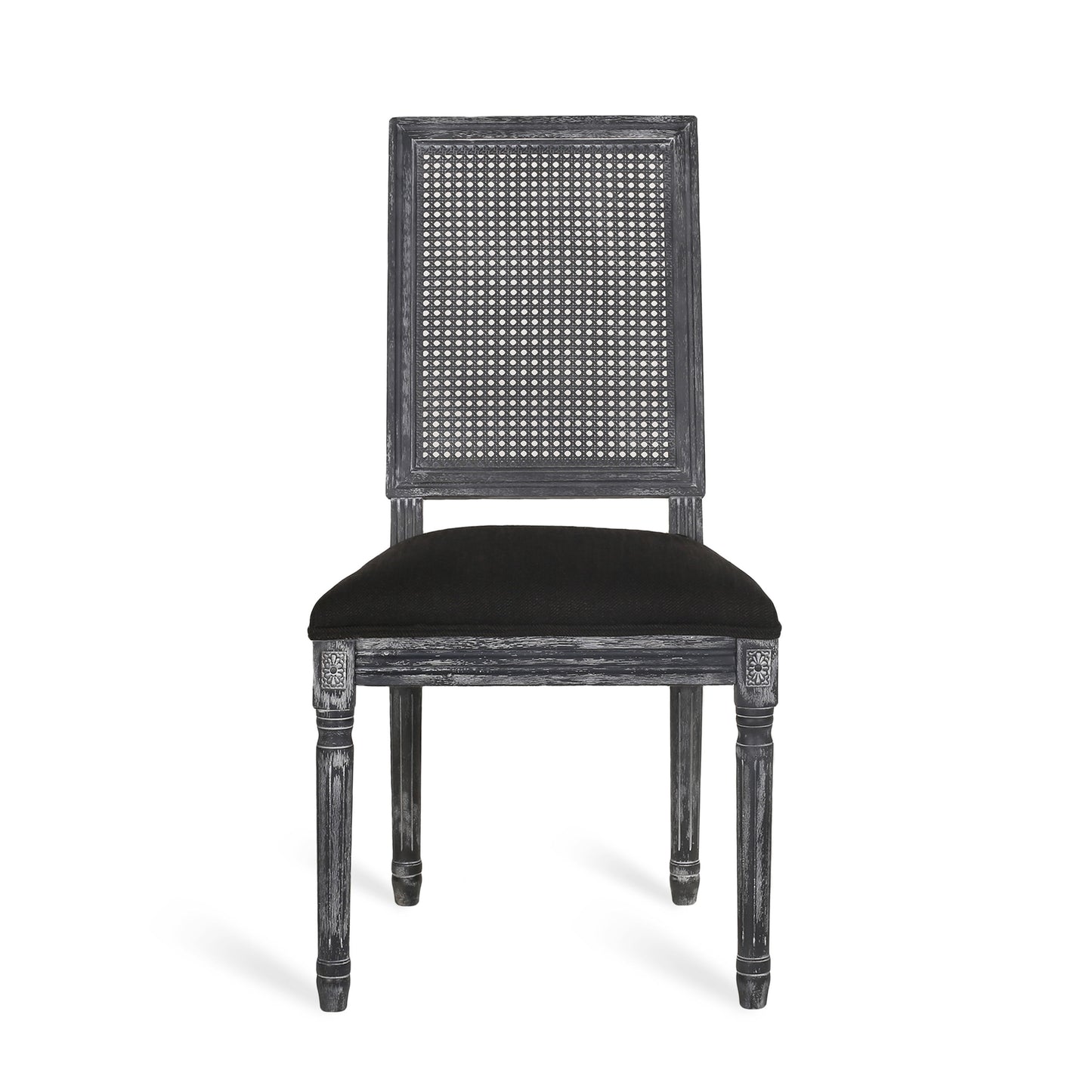 French Country Inspired Dining Chair Set With Cane Backrest - Distressed Light Brown