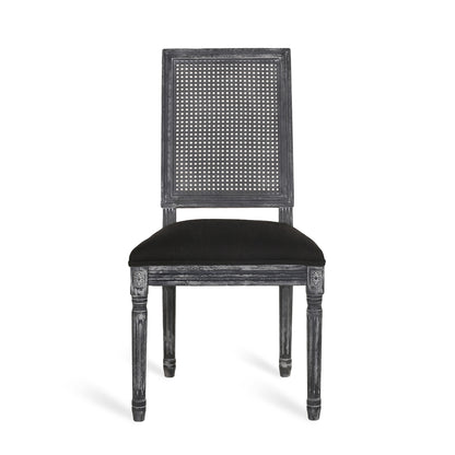 French Country Inspired Dining Chair Set With Cane Backrest - Distressed Light Brown