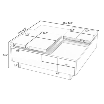 Movable Top Coffee Table, Modern Square Wood Coffee Table With High Gloss Finish, 4 Hidden Storage Drawers For Living Room - Black