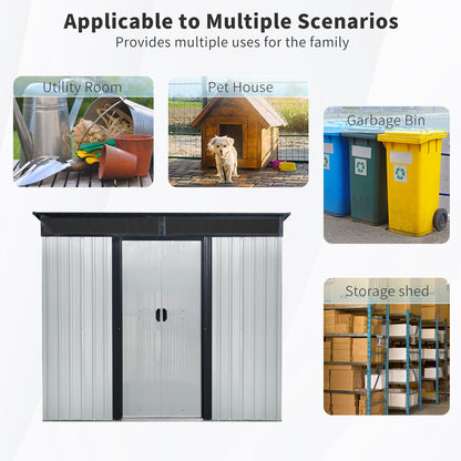8Ft X 6Ft Outdoor Metal Storage With Lockable Sliding Doors And Transparent Plate For Garden, Lawn - White / Black