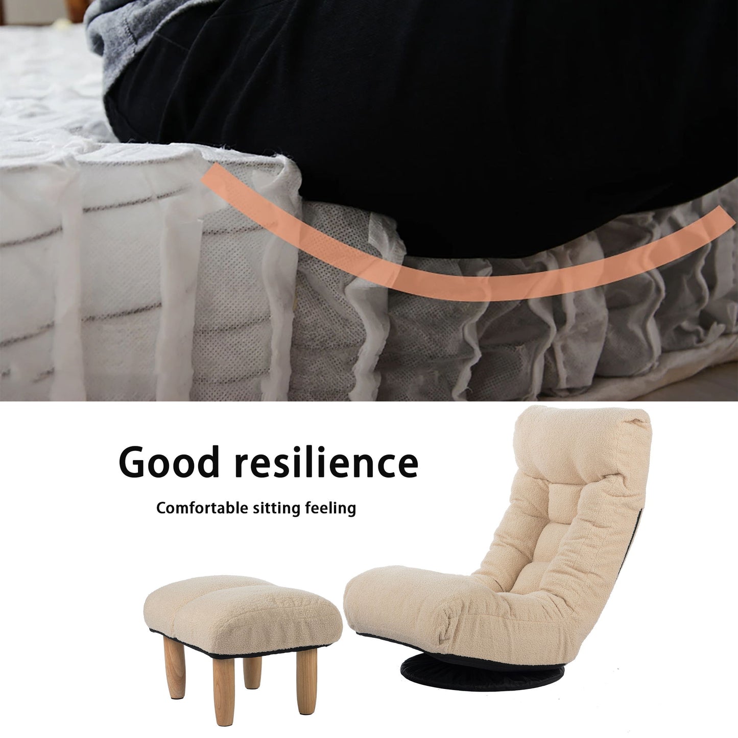 Japanese Style Single Reclining Sofa Chair With Adjustable Features Cotton For Balcony And Leisure - White