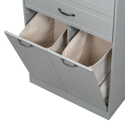 Stylish Bathroom Storage Cabinet With 2 Laundry Baskets - Gray