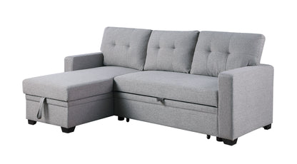 Upholstered Pull Out Sectional Sofa With Chaise - Light Gray