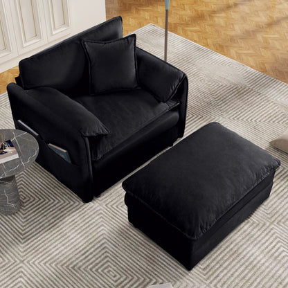 Oversized Recliner Chair With Movable Ottoman, Soft Chenille Upholstered Indoor Lounge Chair - Black