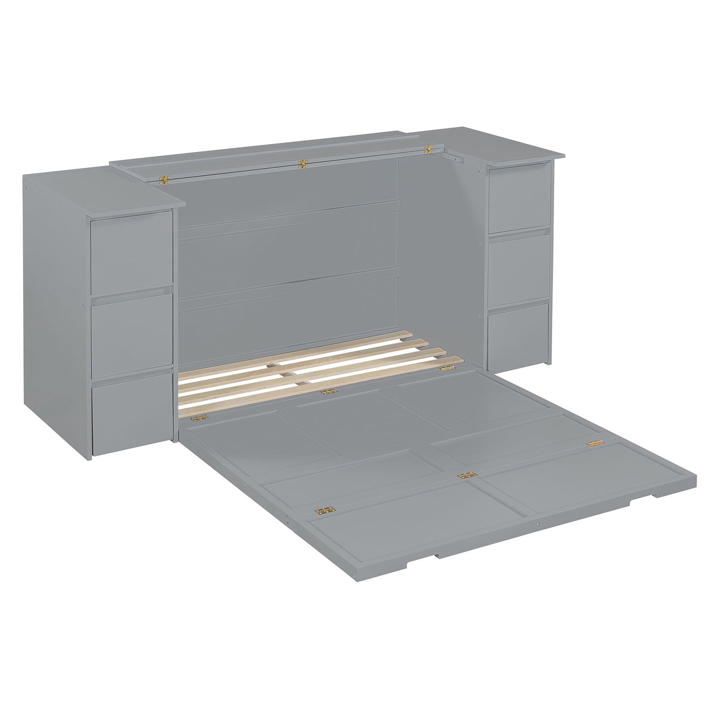 Full Size Murphy Bed With Drawers, Cabinets, And USB Ports - Gray