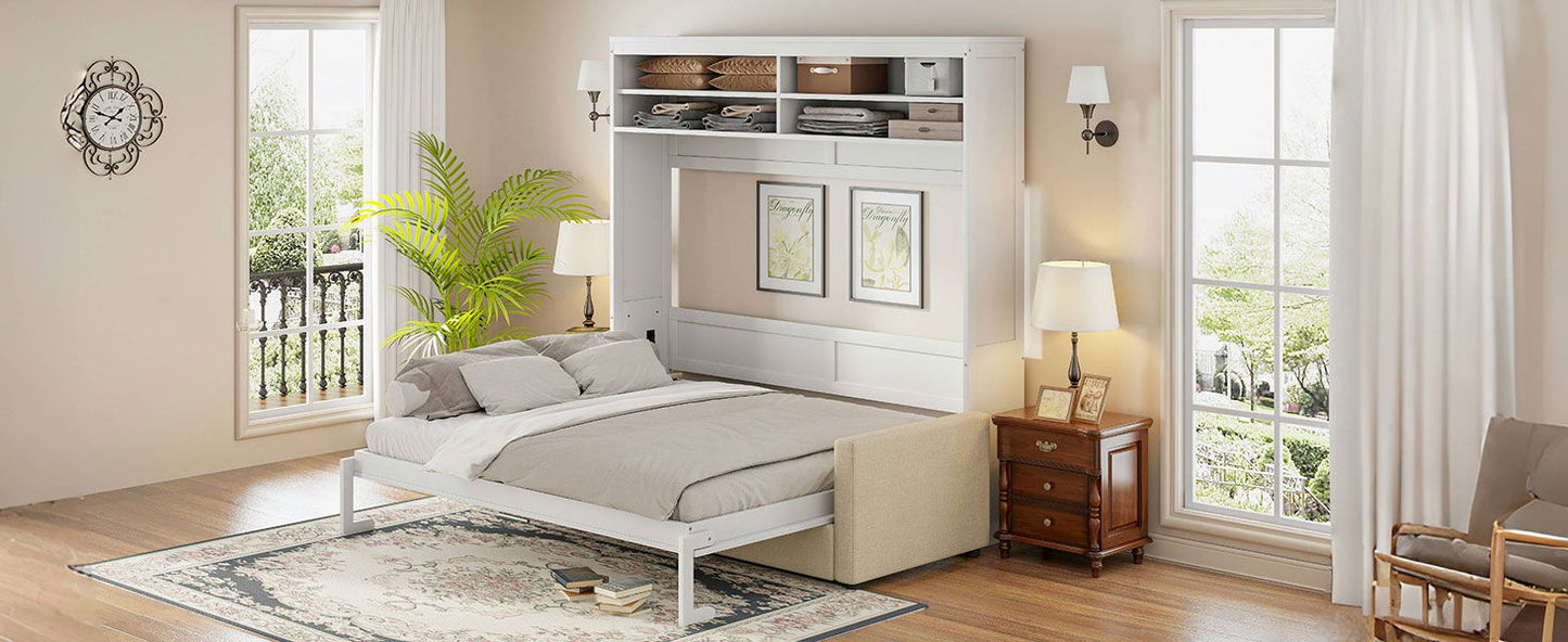 Queen Size Murphy Wall Bed With Sofa - White