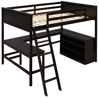 Full Size Loft Bed With Shelves With Desk - Espresso