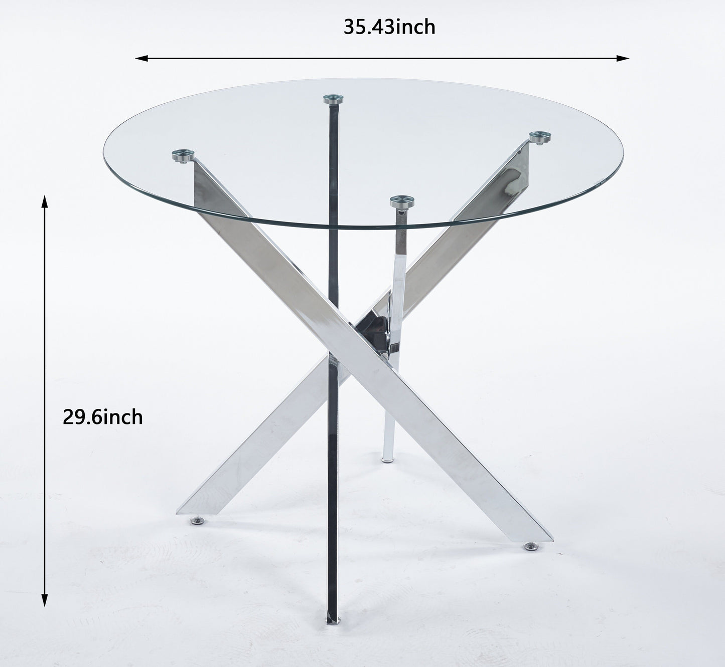 Dining Table With Cross Metal Leg And Tempered Glass, Modern Space Saving Kitchen Table For Living Room Legs - Chrome