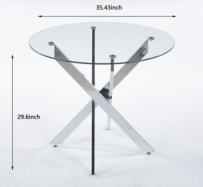 Dining Table With Cross Metal Leg And Tempered Glass, Modern Space Saving Kitchen Table For Living Room Legs - Chrome