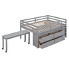 Full Size Loft Bed With Retractable Writing Desk And 4 Drawers, With Lateral Portable Desk And Shelves - Gray