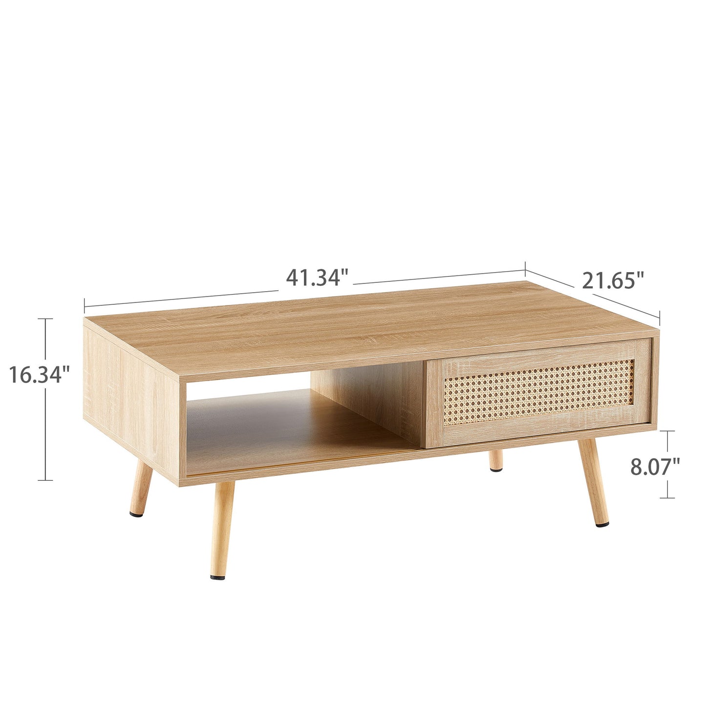41.34" Rattan Coffee Table, Sliding Door For Storage, Solid Wood Legs, Modern Table For Living Room - Natural
