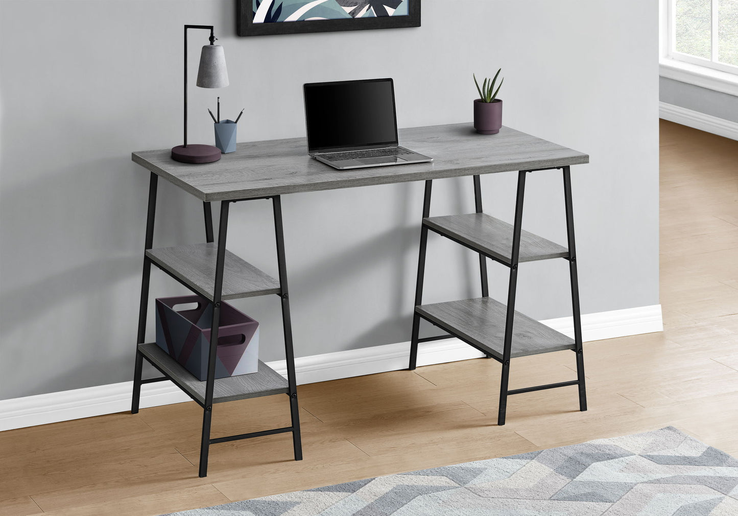 Computer Desk For Home Office, Laptop, Storage Shelves, Contemporary And Modern - Gray