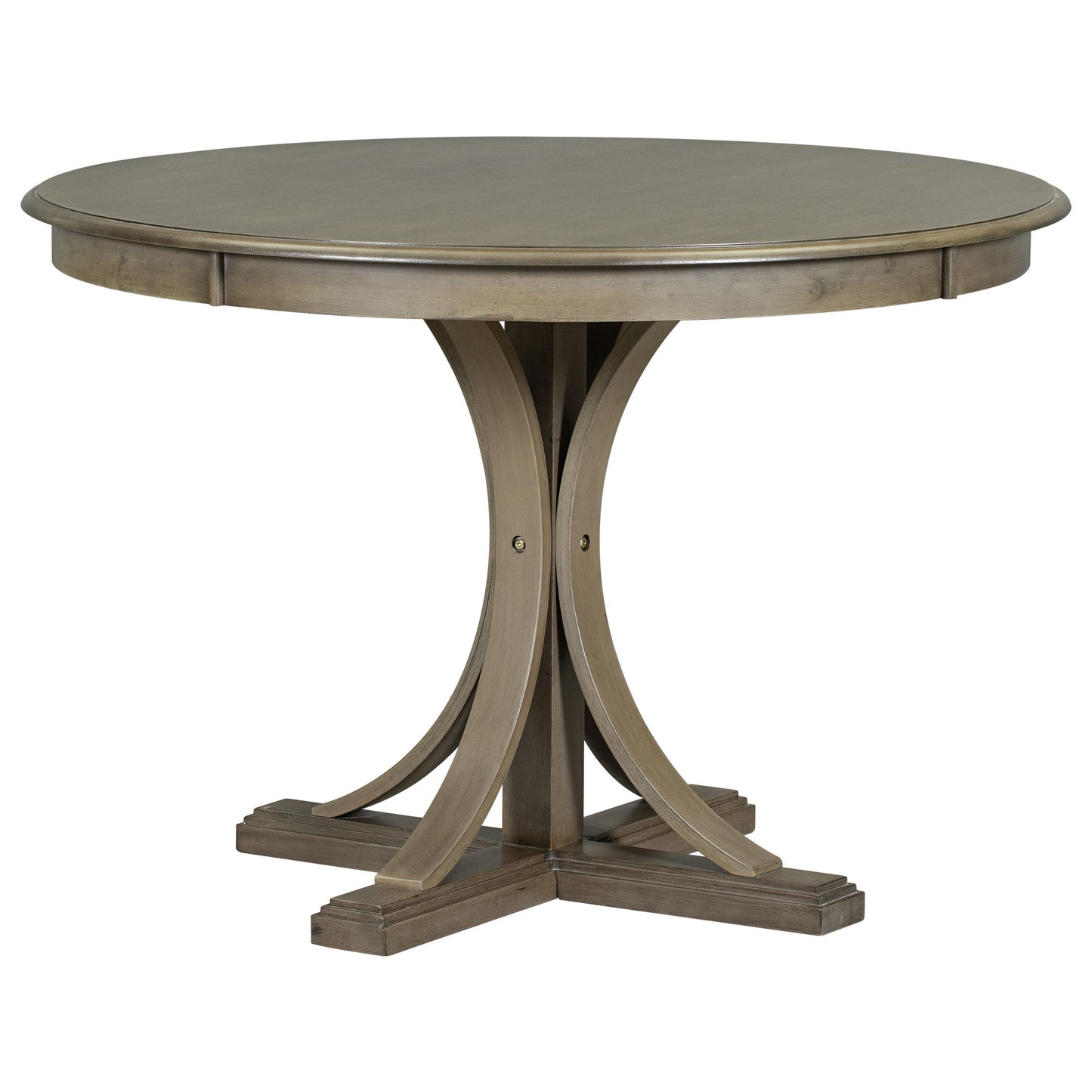 5 Piece Retro Round Dining Table Set With Curved Trestle Style Table Legs And 4 Upholstered Chairs For Dining Room - Taupe