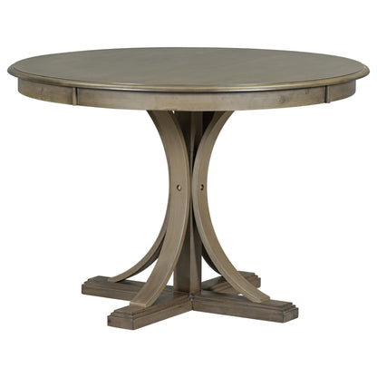5 Piece Retro Round Dining Table Set With Curved Trestle Style Table Legs And 4 Upholstered Chairs For Dining Room - Taupe