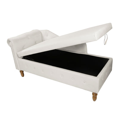 Chaise Lounge Indoor, Velvet Lounge Chair For Bedroom With Storage & Pillow, Modern Upholstered Rolled Arm Chase Lounge For Sleeping With Nailhead Trim For Living Room Bedroom Office - Beige