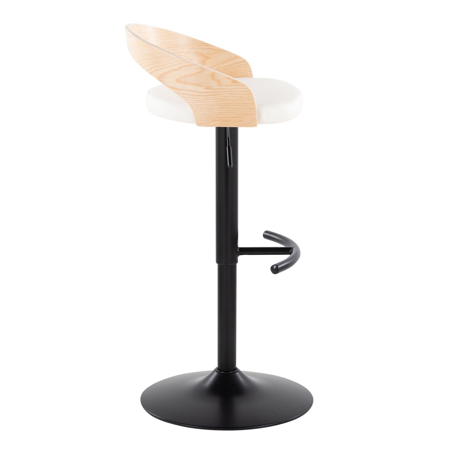 Grotto - Contemporary Adjustable Barstool With Swivel With Rounded T Footrest (Set of 2) - Black / Natural / White