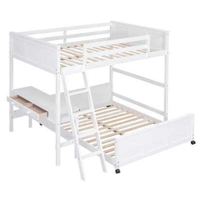 Full Over Full Bunk Bed With Desk - White