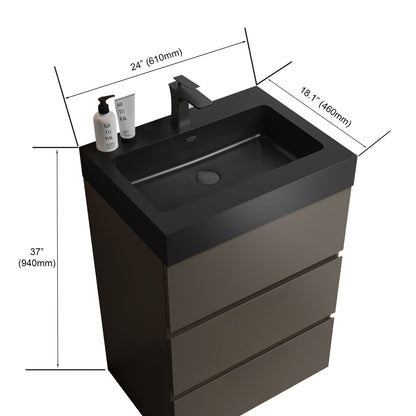Alice - 24" Bathroom Vanity With Sink, Large Storage Freestanding Bathroom Vanity For Modern Bathroom, One-Piece Black Sink Basin Without Drain And Faucet - Black / Gray