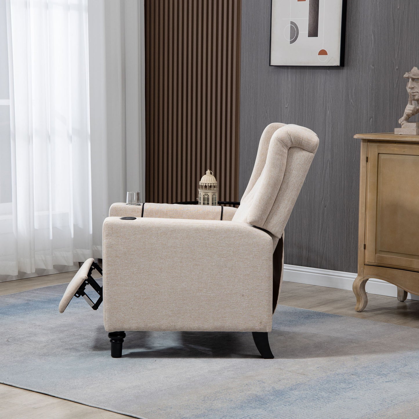 Arm Pushing Recliner Chair, Modern Button Tufted Wingback Push Back Recliner Chair, Living Room Chair Fabric Pushback Manual Single Reclining Sofa Home Theater Seating For Bedroom - Khaki / Yellow
