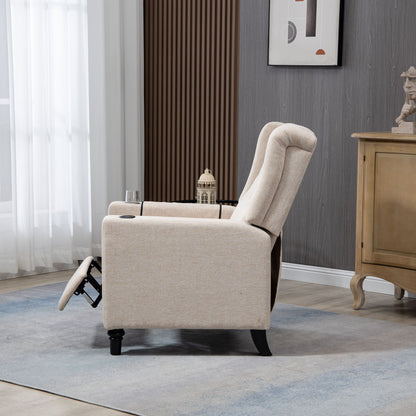 Arm Pushing Recliner Chair, Modern Button Tufted Wingback Push Back Recliner Chair, Living Room Chair Fabric Pushback Manual Single Reclining Sofa Home Theater Seating For Bedroom - Khaki / Yellow
