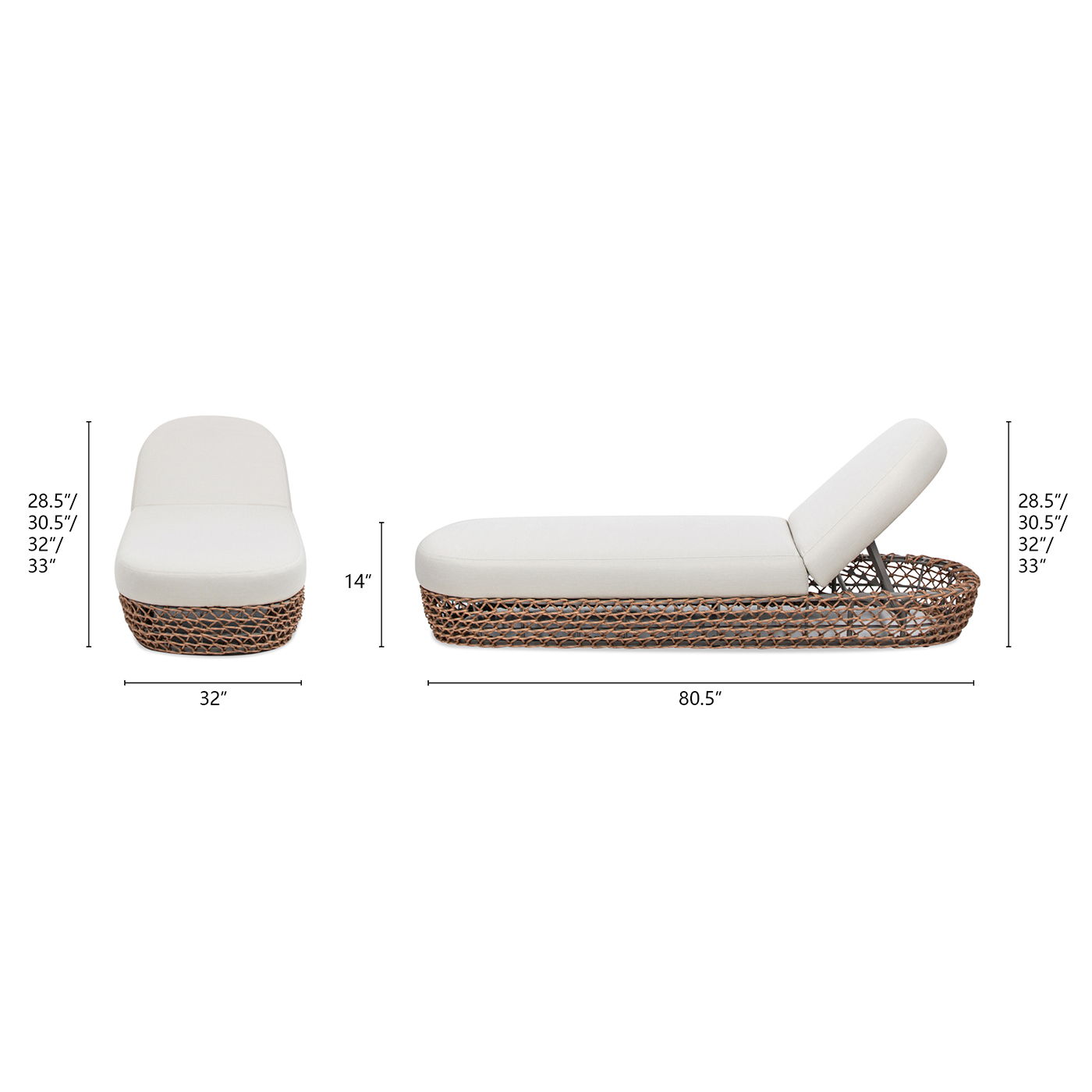 Willow - Sunbrella Upholstered Woven Patio Lounger, Wicker Frame - Wheat Beige / Golden Brown