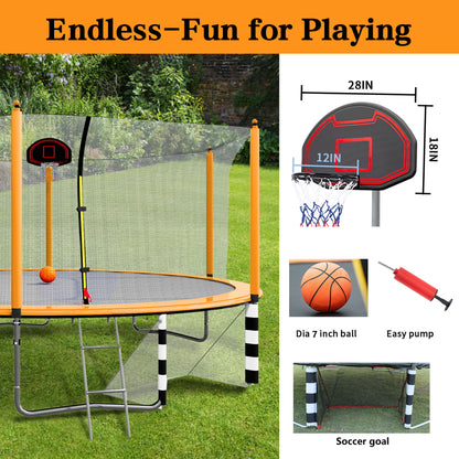 16Ft Trampoline With Basketball Hoop Pump And Ladder (Inner Safety Enclosure) With Soccer Goal - Orange
