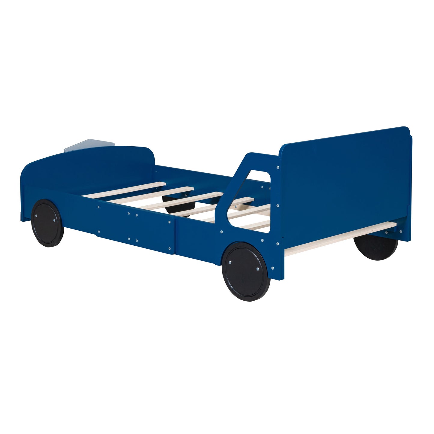 Twin Size Car Shaped Platform Bed With Wheels - Blue