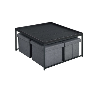Vinny - Wood Grain 5 Piece Coffee Table Set With Raised Edges (Set of 5) - Black