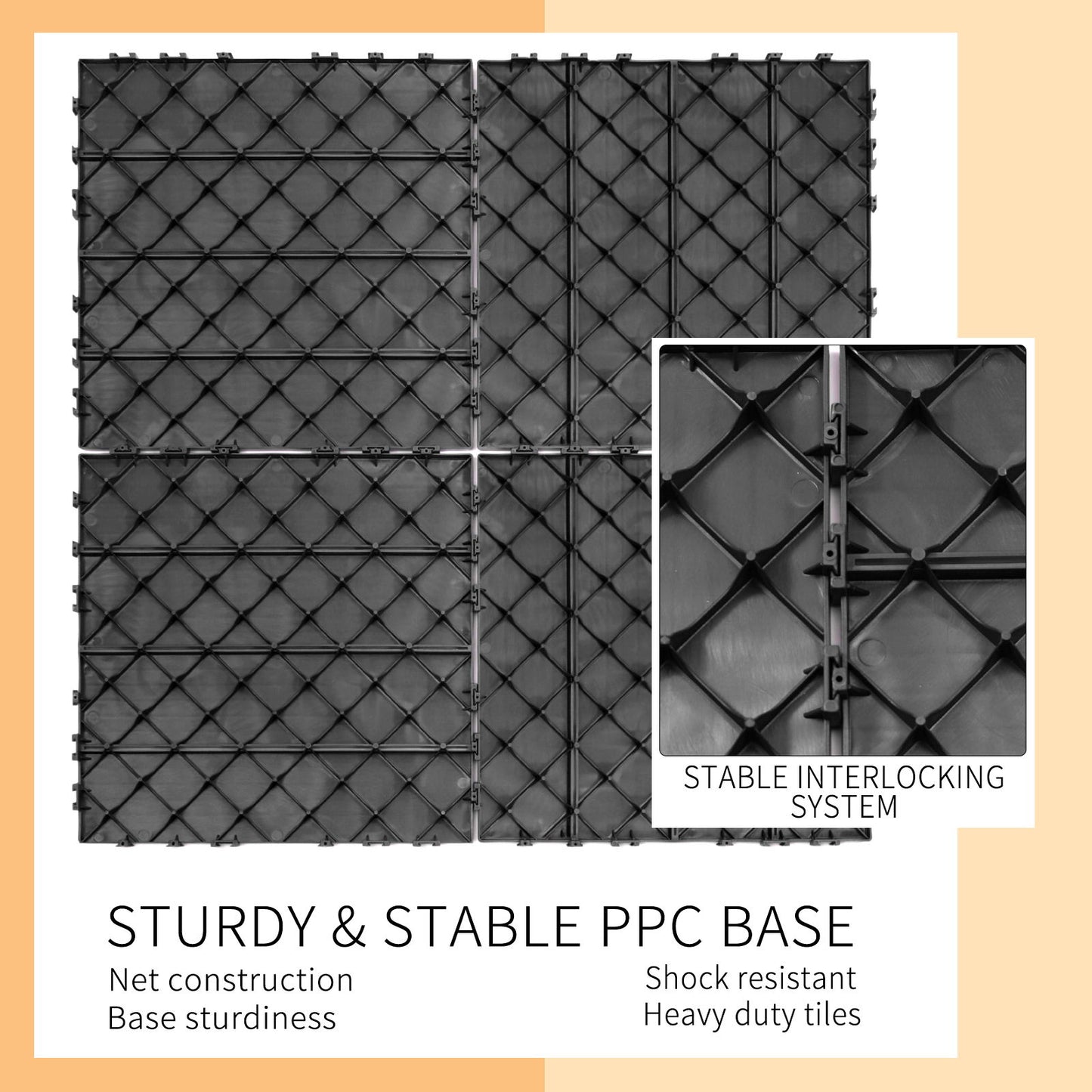 Plastic Interlocking Deck Tiles, Patio Flooring Outdoor Waterproof All Weather Use For Garden Poolside Front / Back Yard (Set of 44) - Light Gray