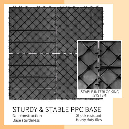 Plastic Interlocking Deck Tiles, Patio Flooring Outdoor Waterproof All Weather Use For Garden Poolside Front / Back Yard (Set of 44) - Light Gray